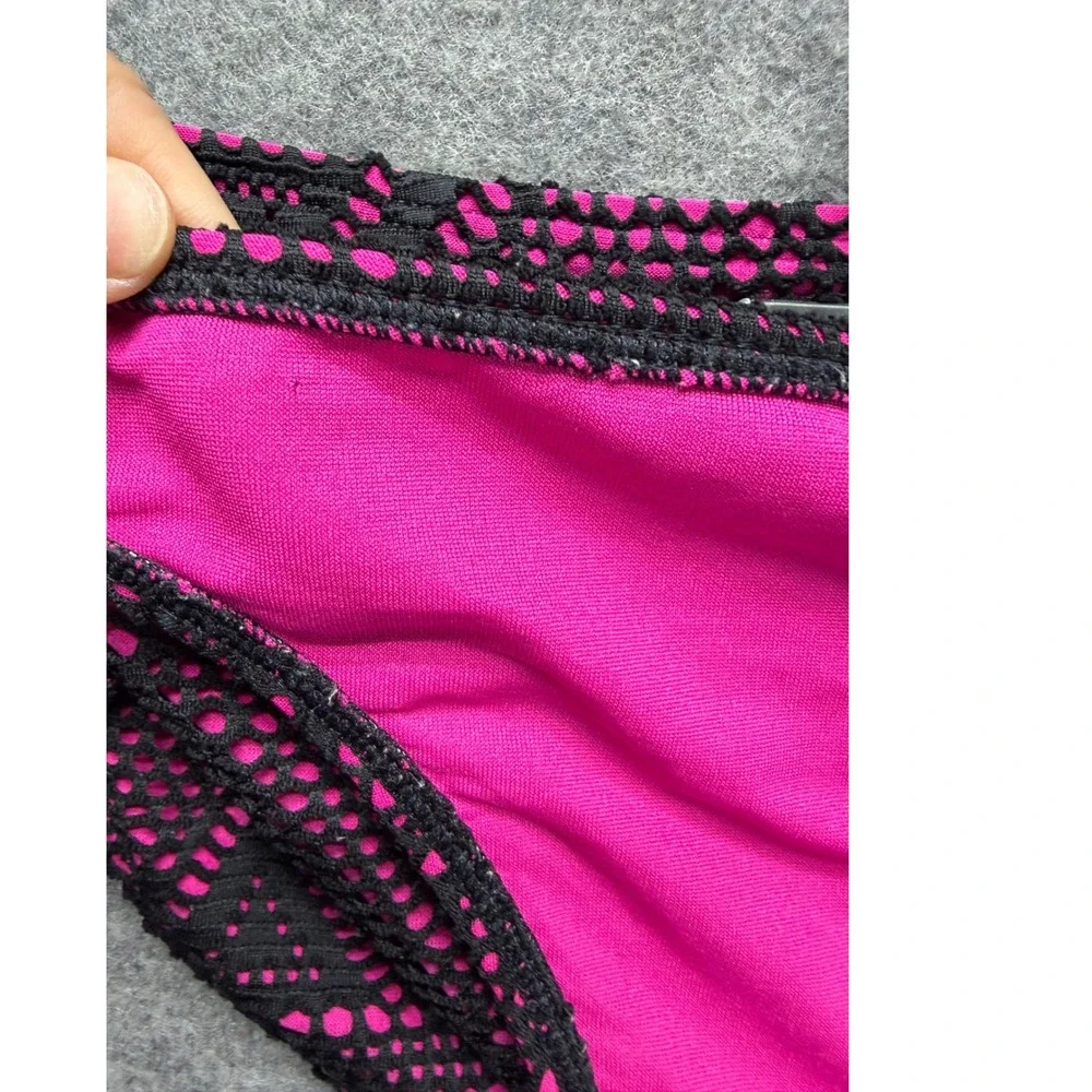 Roxy Girl Pink Black Crochet Geometric Triangle Bikini Set Swimsuit XS? Beach